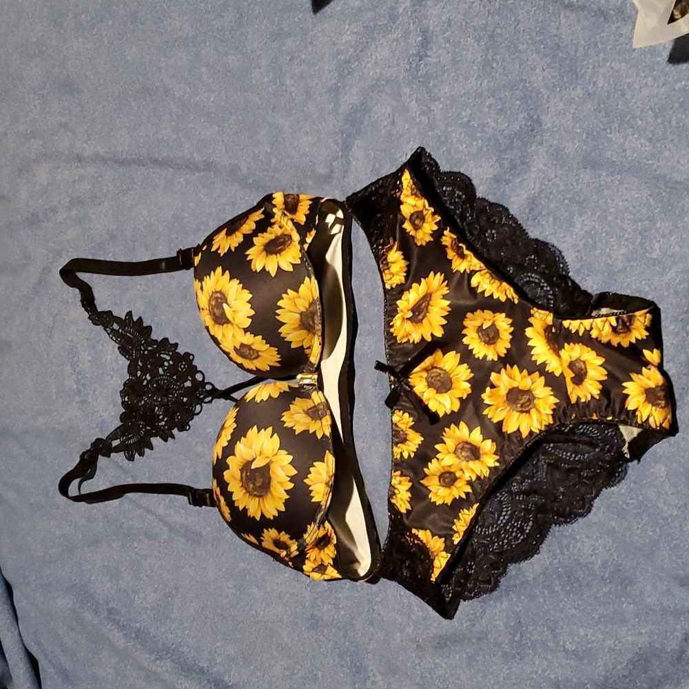 NWOT Bra and panty set, small. Black and yellowish gold colors $25 or 3 for $50